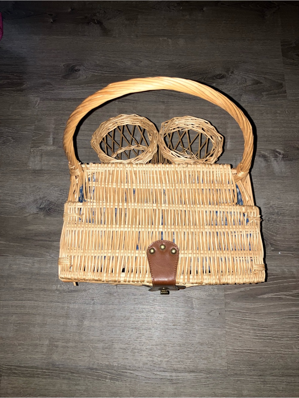 Vintage wine and cheese picnic basket